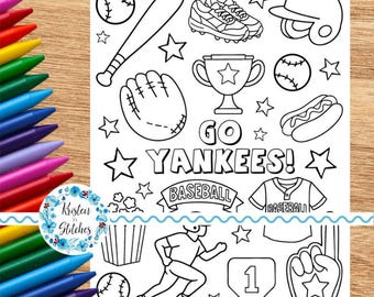 Go Yankees! Baseball Team Coloring Page, Printable 8.5x11 PDF PNG, Digital Download, Summer Ballgame Paper Crafts, Game Day Activities