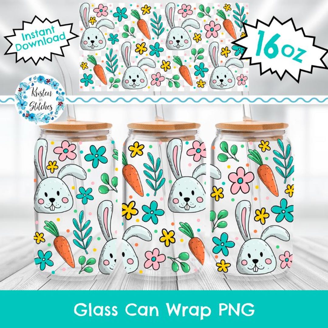 Spring Bunny 16 Oz Glass Can Wrap, Transparent Printable PNG, Libbey ...
