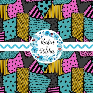 Ragdoll Patchwork Seamless Pattern, PNG Digital File, Printable Paper Crafts, Nightmare Doll, Halloween Christmas Costume Dress, Stitches
