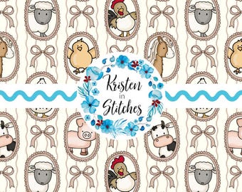 Farm Animals Picture Frames Seamless Pattern, Digital PNG File, DIY Printable Paper, Barnyard Cows, Pigs, Chickens, Goats, Horses, Sheep