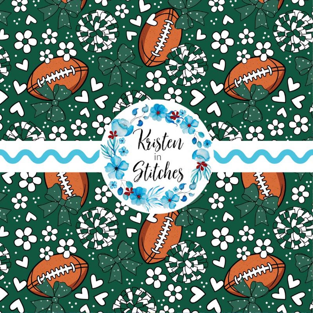 Footballs and Cheer Bows Floral Seamless Pattern, Digital File, Instant ...