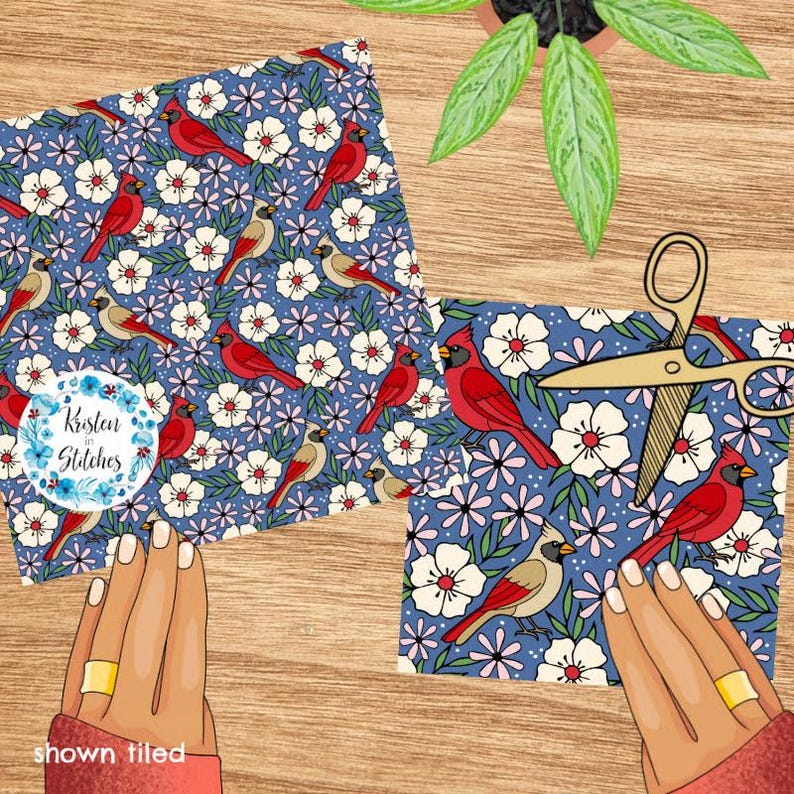 Cardinal Bird Floral Seamless Pattern, Digital File PNG, Instant ...