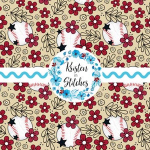 Team Spirit Baseball Floral Seamless Pattern, Digital File, Instant Download, Printable Paper, Diamondbacks Colors Red and Tan Flowers