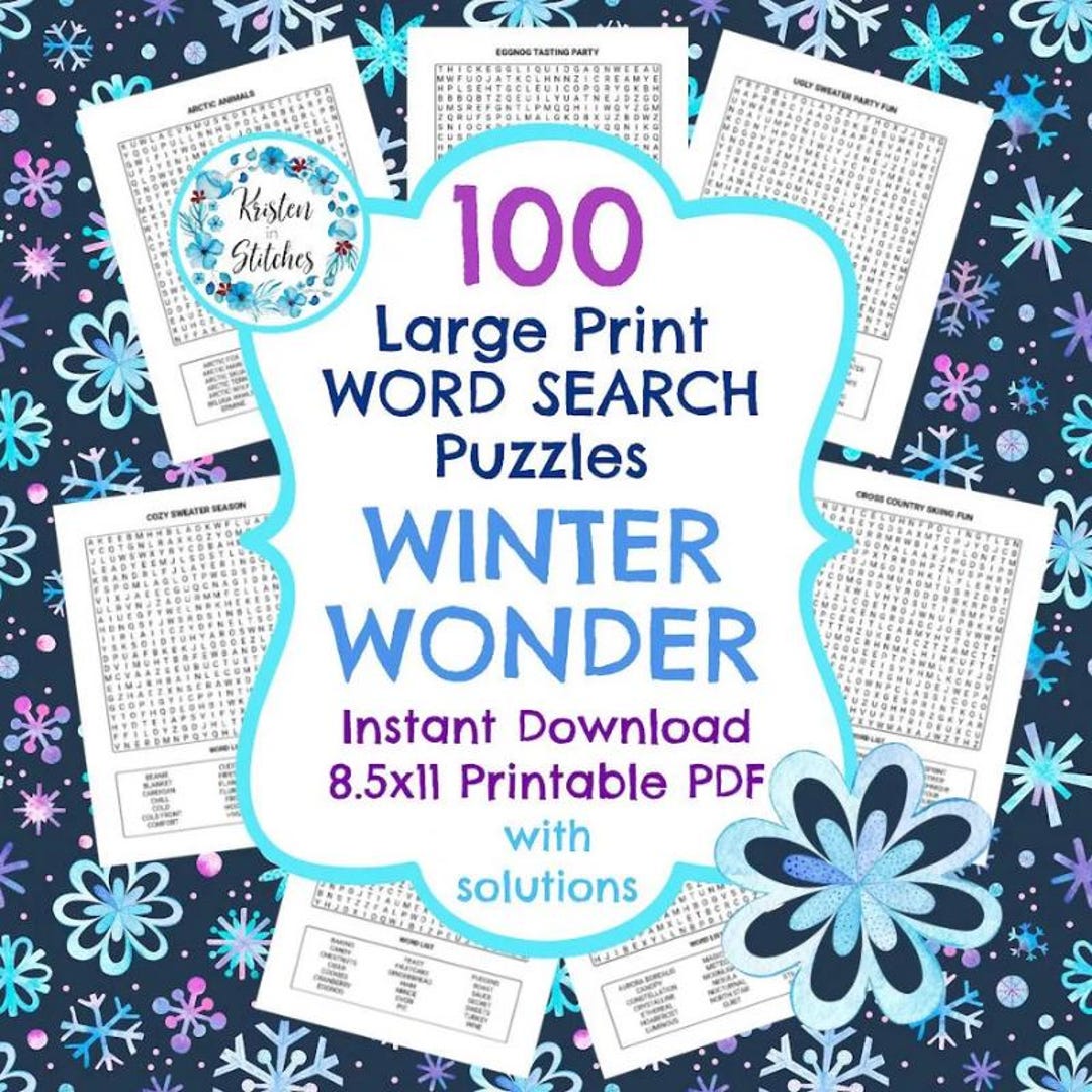 100 Large Print Word Searches, Printable PDF Activities, Brain Games ...