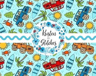 4x4 Off Road Tropical Beach Seamless Pattern, Digital File, Instant Download, Printable Paper, Surf's Up, Summer Adventures, Vehicles Cars