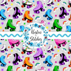 Retro Rollerskates Seamless Pattern, PNG Digital File, DIY Printable Paper Crafts, Roller Skate Rink, Colorful Rainbows, Rollerskating