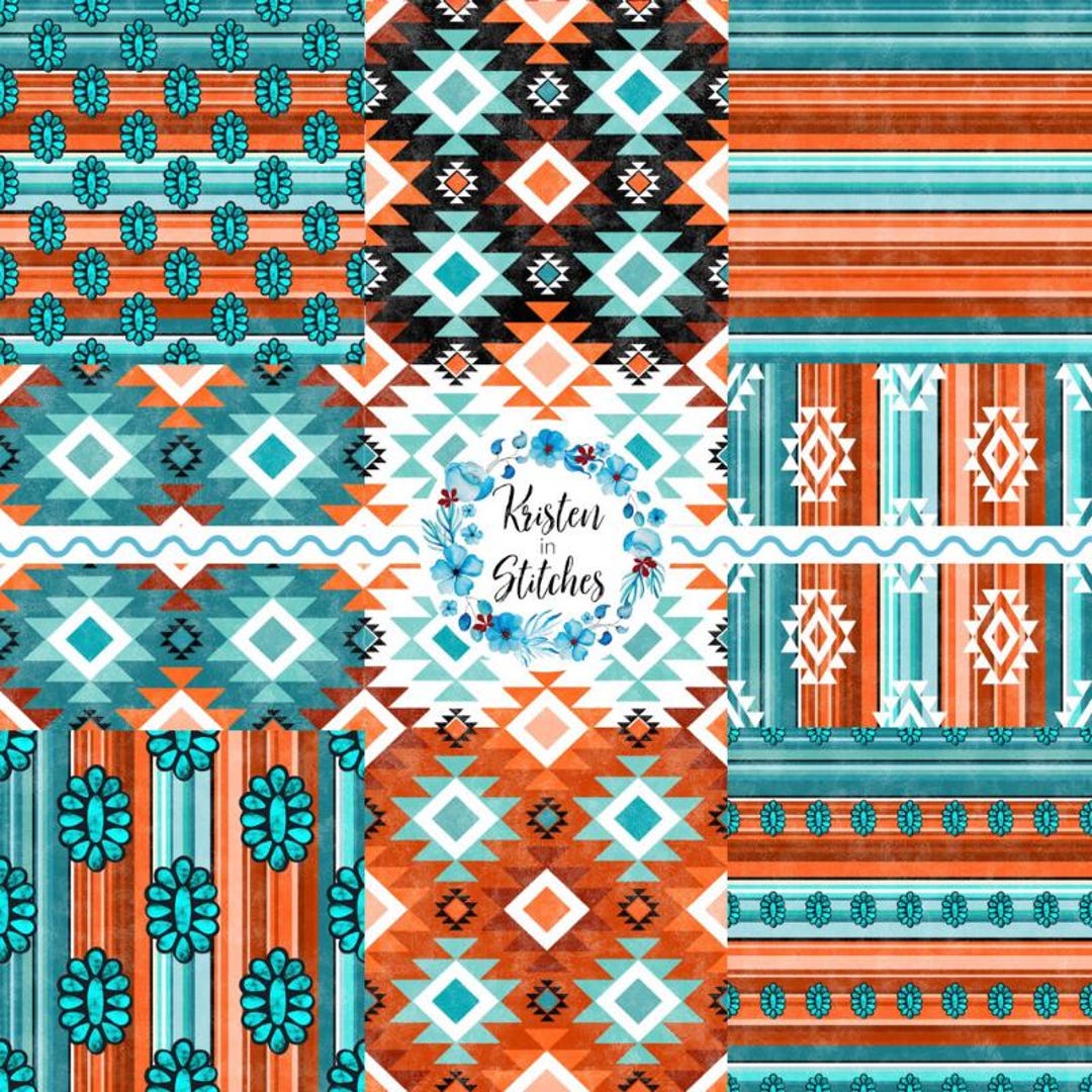 Southwest Aztec Seamless Pattern Set of 9, PNG Printable Digital Paper ...