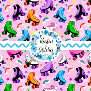 Retro Rollerskates Seamless Pattern, PNG Digital File, DIY Printable Paper Crafts, Roller Skate Rink, Colorful Rainbows, Rollerskating