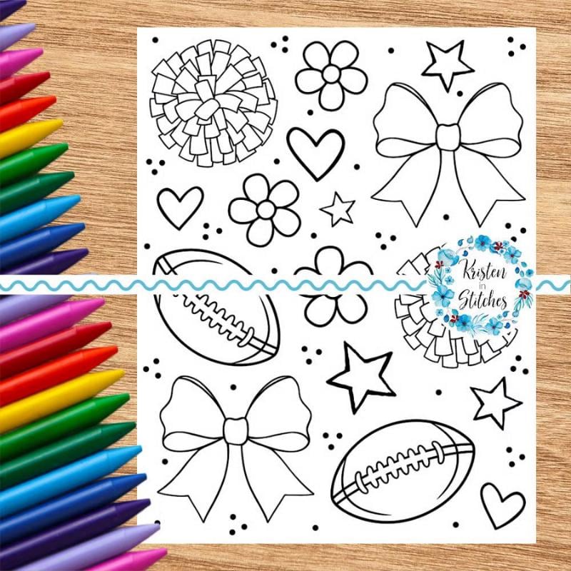 Football and Cheer Coloring Page, Printable 8.5x11 PDF PNG, Digital…