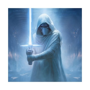 Jedi Kylo Ren, Star Wars, Matte Vertical Posters, lightsaber, light side, blue, white, Sci-Fi Wall Decor, Movie Fan Gift, Star Wars Decor