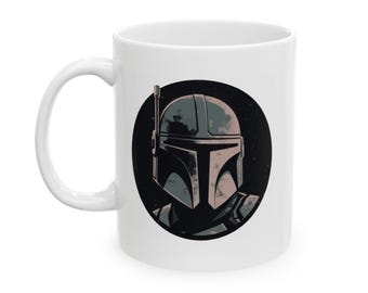 Mandalorian Bounty Hunter Oskea Ceramic Mug, Sci-Fi Gift