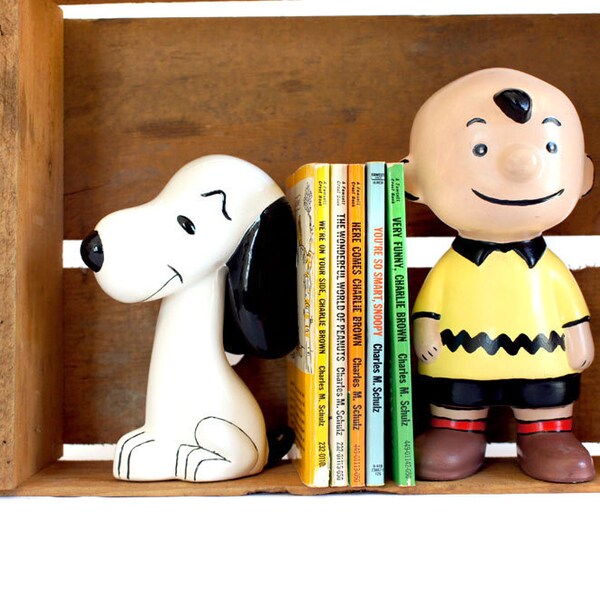 Charlie Brown & Snoopy Statues // 1970s Vintage Handmade // Quirky Bookends