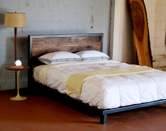 Kraftig Platform Bed with Rough Walnut Headboard