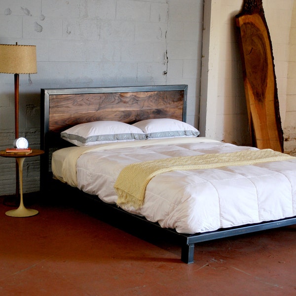 Kraftig Platform Bed with Rough Walnut Headboard