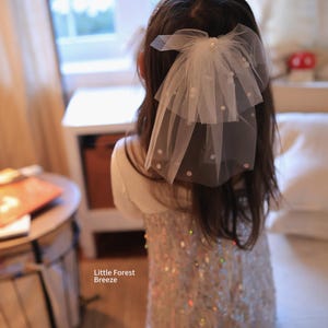 Adorable Pearl Tulle hair bow - Flower girl Veil
