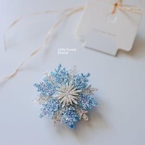 Glitter Snowflake Hair Clip – Blue & Silver Frosted Edition