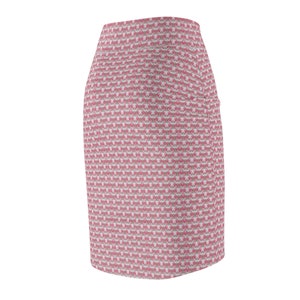 Jupe crayon style coquette pour femme, tenue de bureau taille haute, longueur genou, jupe à la mode, motif nœud rose, cadeau élégant pour elle image 7