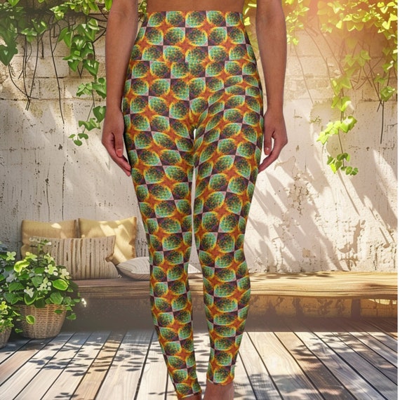 Vibrant Geometric Pattern Leggings Colorful Yoga Pant High Waist Workout Tights Comfortable Gym Wear Trendy Activewear Etsy
