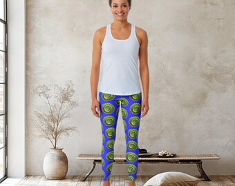 Dames Fibonacci print legging, levendige blauwe en groene broek, comfortabele hoge taille yogabroek stijlvolle activewear, chique cadeau voor haar