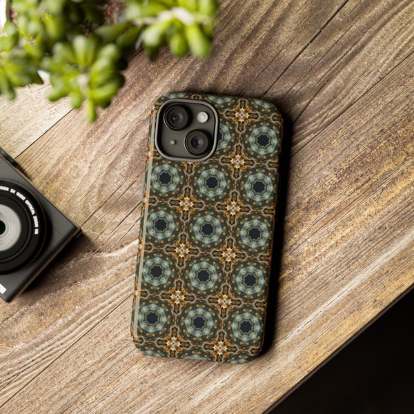 Intricate Golden Mandala Pattern Durable Phone Case, Tough Protective Case with Unique Geometric Design, Stylish Gift Idea