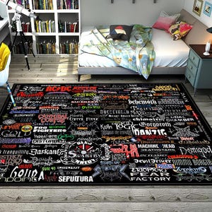 Alfombra de metal, alfombra de roca, alfombra musical, alfombra legendaria, alfombra negra, alfombra popular, decoración musical, alfombra para sala de música, alfombra impresionante, alfombra única, alfombra de área, regalos para ella