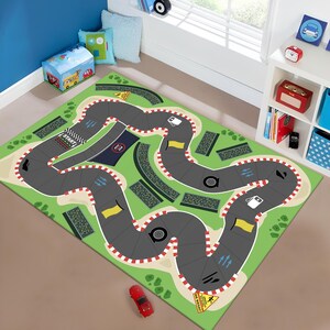 Tapijt racebaan, tapijt racekaart, F1-tapijt, kindertapijt, kleurrijk tapijt, gametapijt, kinderkleed, speelkleed, vloerkleed, kinderkamertapijt, decoratie kinderkamer, cadeau voor kinderen