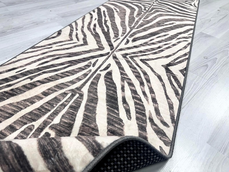 Zebra Pattern Runner Rug, Black and White Rug, Animal Pattern Rug, Modern Rug,Home Decor, Area Rug, Rugs for Living Room, Housewarming Gift image 2