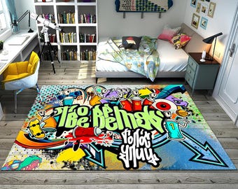 Alfombra de grafiti, alfombra urbana, alfombra pop art, alfombra colorida, alfombra única, alfombra moderna, alfombra street art, alfombra personalizada, alfombra de área, alfombra de sala, regalos para él