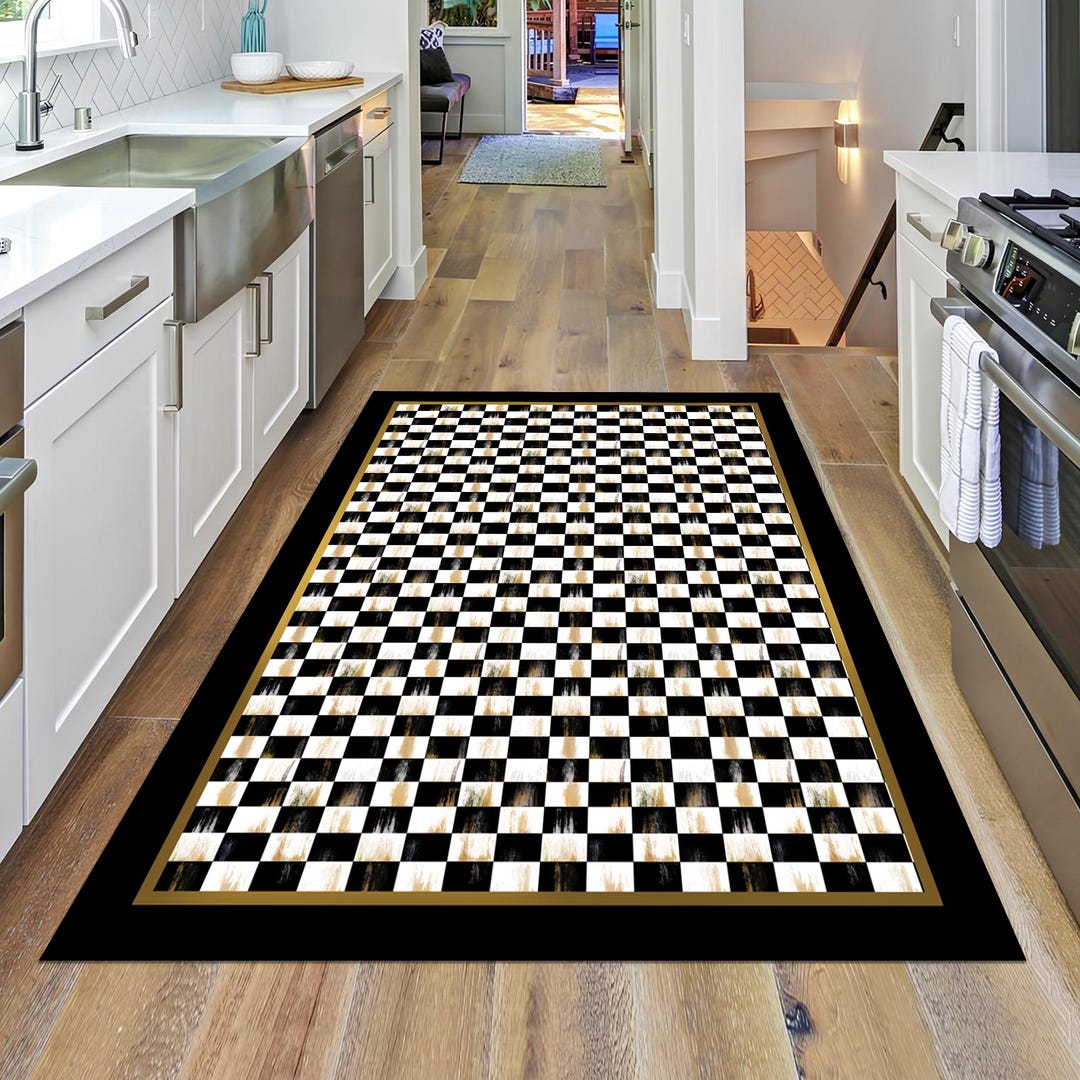 Checked Rug Kitchen Checkered Pattern Rug, Rugs for Kitchen, Non-slip Rug, Washable Rug ...