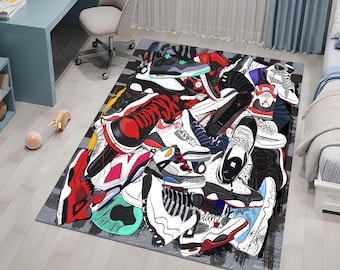 Sneakers Shoes Rug, Custom Rug, Personalized Rug, Fashion Street Rug, Cool Rug, Sneakers Decor, Sport Rug,Sneaker Art,Hypebeast Rug,Area Rug