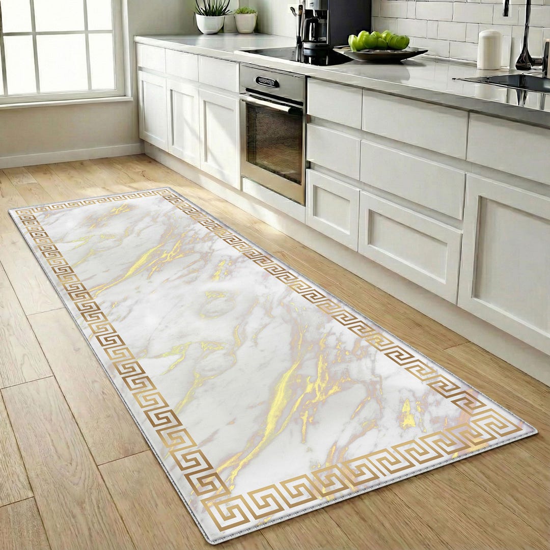 Greek Key Gold Rug Gold Greek Key Marble Runner Rug - Luxury White and Gold Hallway Carpet ...