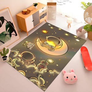 Astronaut Rug,Night Rug,Moon Rug,Cute Rug,Space Decor,Nursery Rug,Boys Room Rug,Custom Rug,Gift for Kids,Personalized Gifts,Area Rug