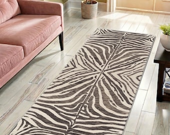 Zebra Pattern Runner Rug, Black and White Rug, Animal Pattern Rug, Modern Rug,Home Decor, Area Rug, Rugs for Living Room, Housewarming Gift