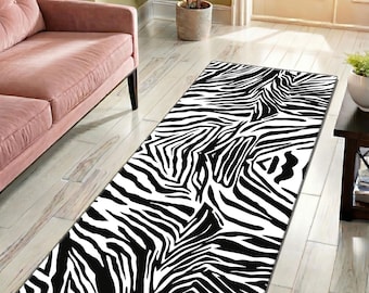 Zebra Pattern Runner Rug, Black and White Rug, Animal Pattern Rug, Modern Rug,Home Decor, Area Rug, Rugs for Living Room, Housewarming Gift