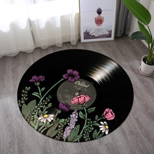 Flowery Record Rug, Record Rug,Colorful Rug,Round Rug,Music Rug,Music Room Rug,Personalized Rug,Awesome Rug,Unique Rug,Area Rug,Gift For Him
