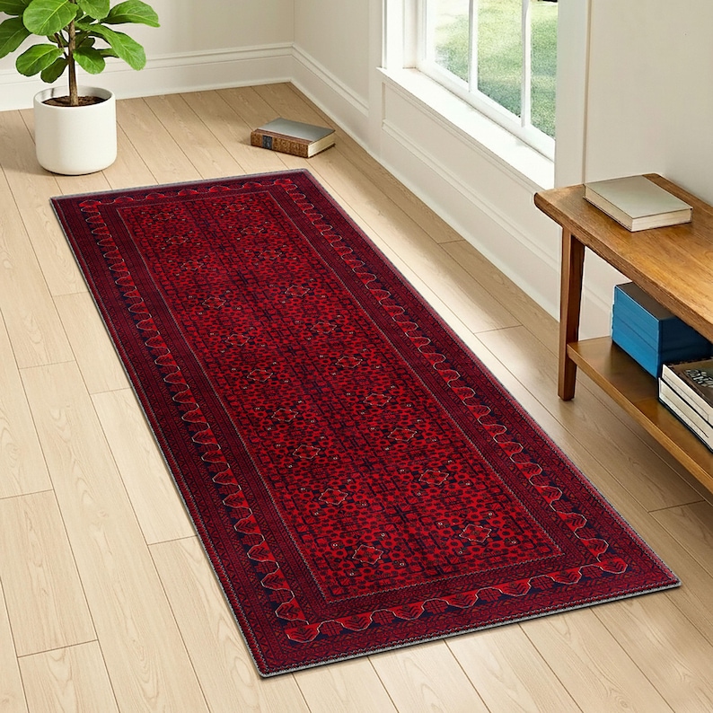 Red Persian Style Kitchen Runner Rug, Turkish Rug, Persian Rug, Vintage ...