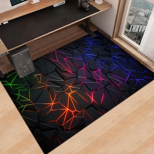 Alfombra de jugador, alfombra de juego, alfombra de juego, alfombra geométrica, alfombra colorida, alfombra de sala de juegos, decoración de neón, alfombra personalizada, alfombra de aspecto de neón, alfombra de deporte electrónico, alfombra de área, regalos de juego