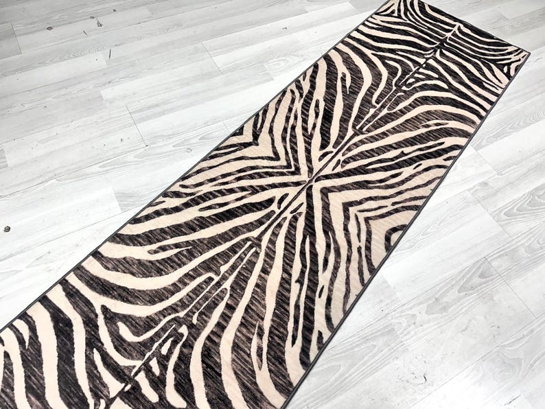 Zebra Pattern Runner Rug, Black and White Rug, Animal Pattern Rug, Modern Rug,Home Decor, Area Rug, Rugs for Living Room, Housewarming Gift image 3