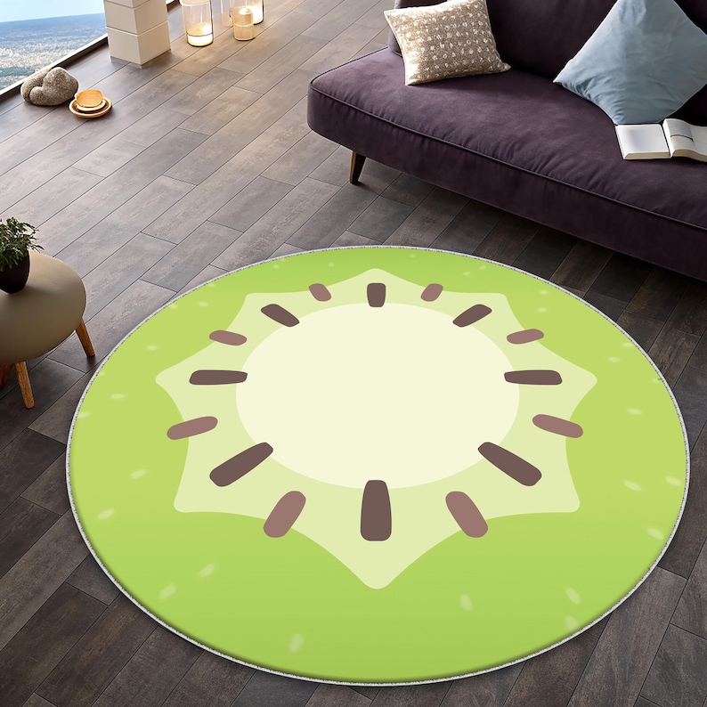 Kiwi Fruit Round Rug, Cute Green Slice Circle Carpet, Tropical Nursery ...