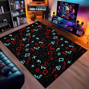 Arcade Rug,Retro Rug,Geometric Rug,Gamer Rug,Gaming Rug,Game Rug,Colorful Rug,Play Room Rug,Custom Rug,E-Sport Rug,Area Rug,Gaming Gifts