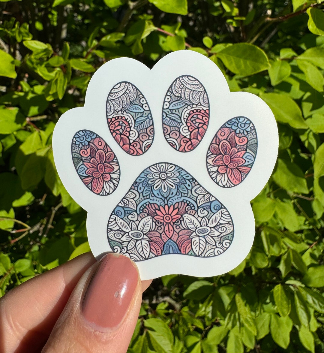 Boho Paw Print Sticker, Floral Paw Print Sticker, Sticker for Laptop ...