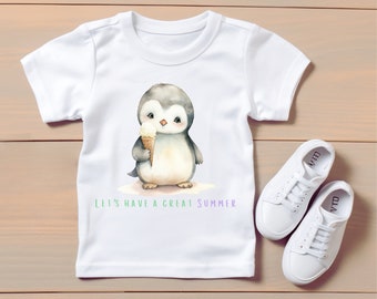 Schattige baby pinguïn peuter T-shirt, peuter zomer T-shirt, laten we een geweldig zomer pinguïn shirt hebben, pinguïn met ijsje shirt