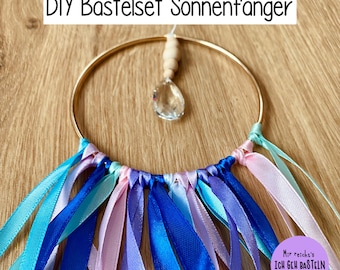 Suncatcher craft kit with ribbons in blue, green, turquoise, and purple – perfect for children and adults