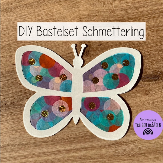 Bastelset Fensterbild Schmetterling weiß DIY für Kinder Bastelbeschäftigung Bastelkit Seidenpapier selbstklebende Folie  Kindergeburtstagt