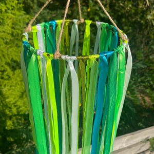 Wind chime made of satin ribbons, garden decoration, decoration for the garden, outdoor, garden party, wedding, birthday, balcony decoration