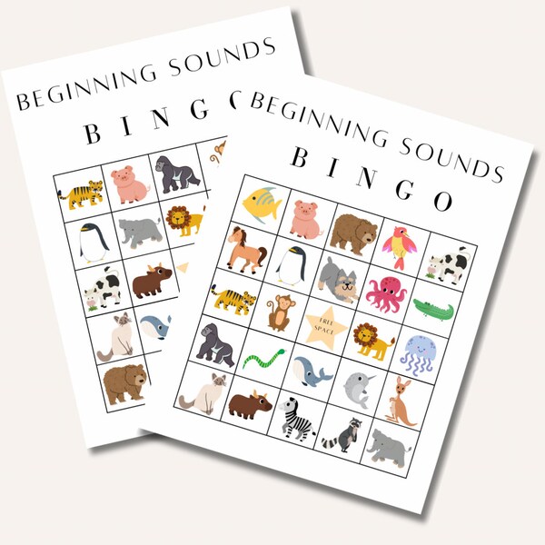 beginning sounds animal bingo. Speech and early reading skill development activity for preschool, kindergarten, and elementary aged students