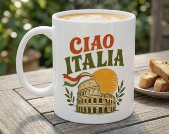 Mug Ciao Italia Colisée | Souvenir rétro coucher de soleil sur Rome (325 ml, 445 ml)