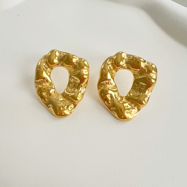 18K Gold Melting Circle Earrings*Lightweight Earrings*Waterproof*Sweatproof*Statement Earrings*Marci Collective