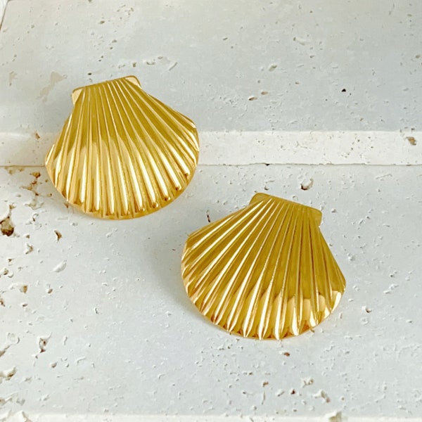 18K Gold Shell Earrings*Waterproof Earrings*Lightweight Earrings*Beach Jewelry*Ocean Inspired Jewelry*Golden Shell Earrings*MarciCollective