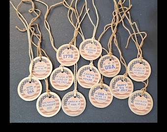 Americana Stars & Stripes Hang Tags: July 4th Craft Embellishments; Set of 12